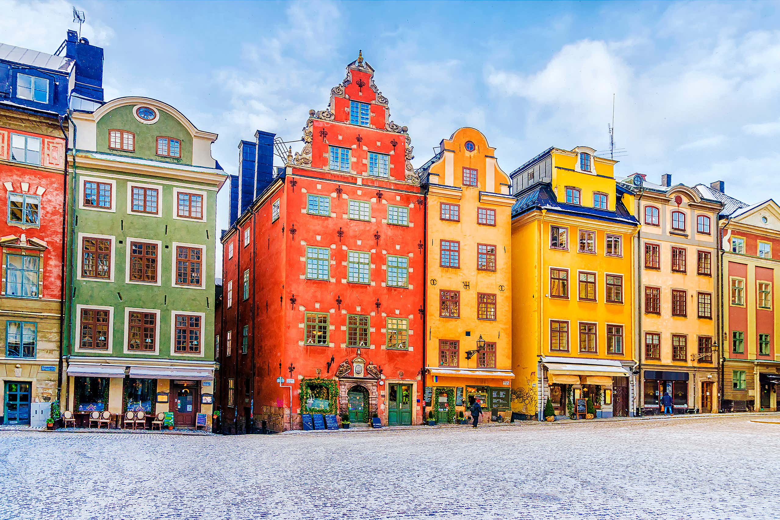 Bright colourful traditional buildings in the old town of Stockholm, Sweden