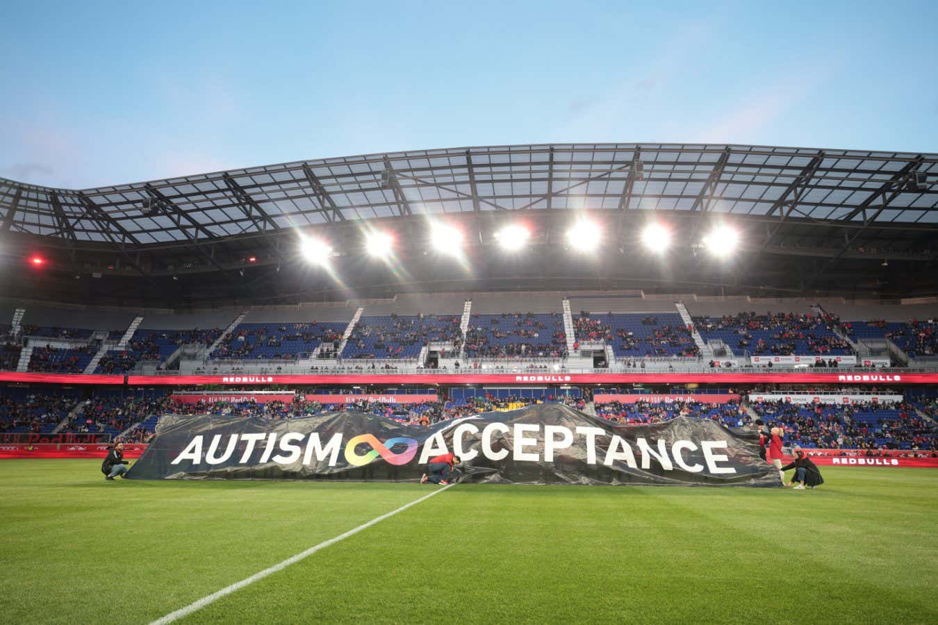 Apr 13, 2024; Harrison, New Jersey, USA; A Autism Acceptance banner is displayed before a match between Chicago Fire FC and the New York Red Bulls at Red Bull Arena. Mandatory Credit: Vincent Carchietta-USA TODAY Sports - 23018299